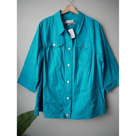 Christopher & Banks Women Turquoise Button Down Jacket Overcoat Basics NWT 3x - Picture 1 of 11